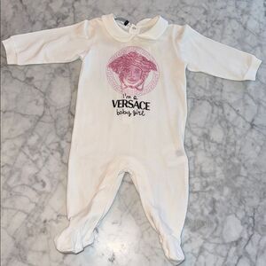 Versace Baby Girl White One Piece Footie 3/6M
